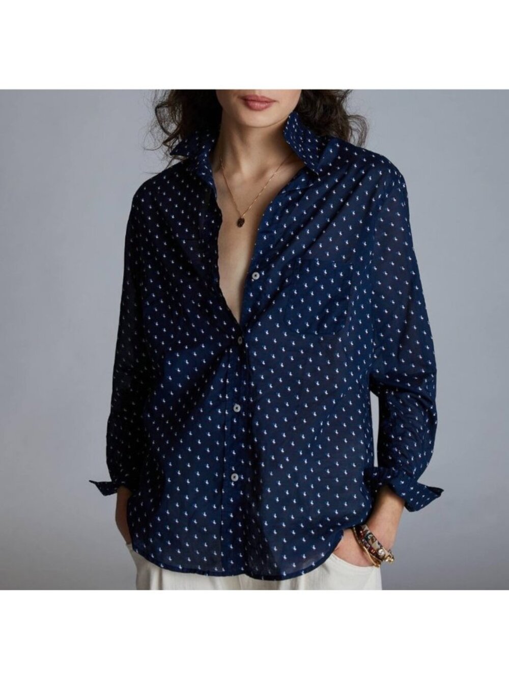 Grayson The Hero Blue Pelican Button Down Shirt Size 02 Small Women's